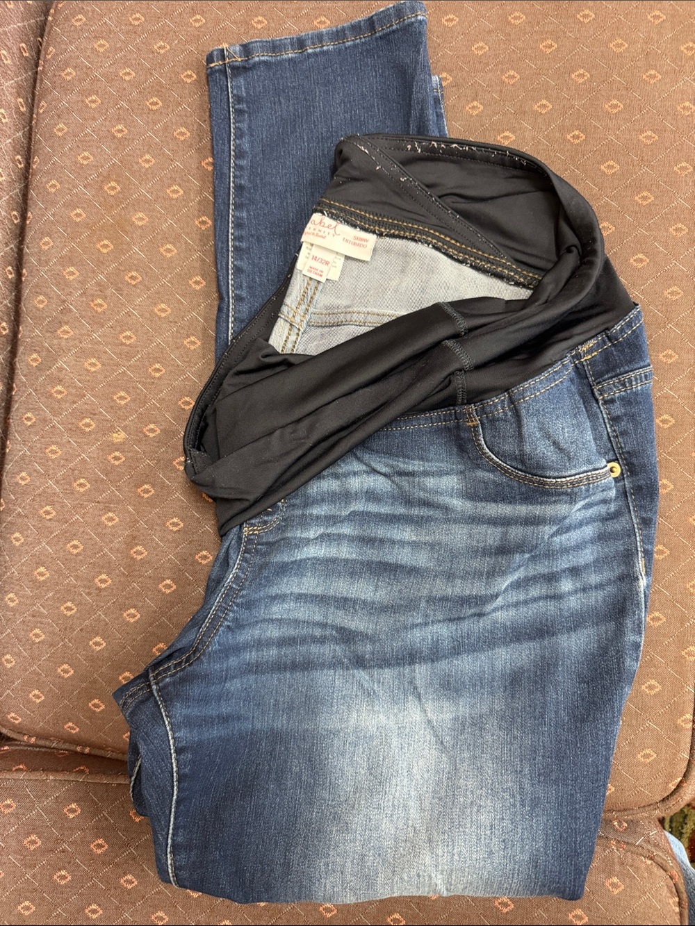 Ingrid & Isabel Blue Denim Maternity Jeans with Black Waistband